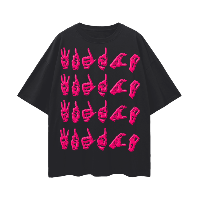 WRLDCO® (FW2425 Never Forgot Release) “Hand Signs” Oversize Deep Drop Shoulder Tee (Pink)
