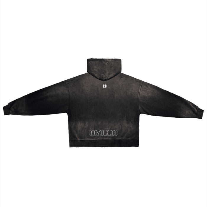 Miyanardo® "20XX" (FW2425 Original Release) Pure Cotton Hand-Frayed Washed Zip Hoodie (BLACK)