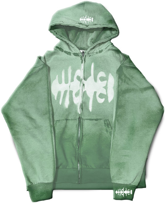 WRLDCO® (FW2425 Never Forgot Release) “WRLD MARKET” Weathered Zip Up Faded Green