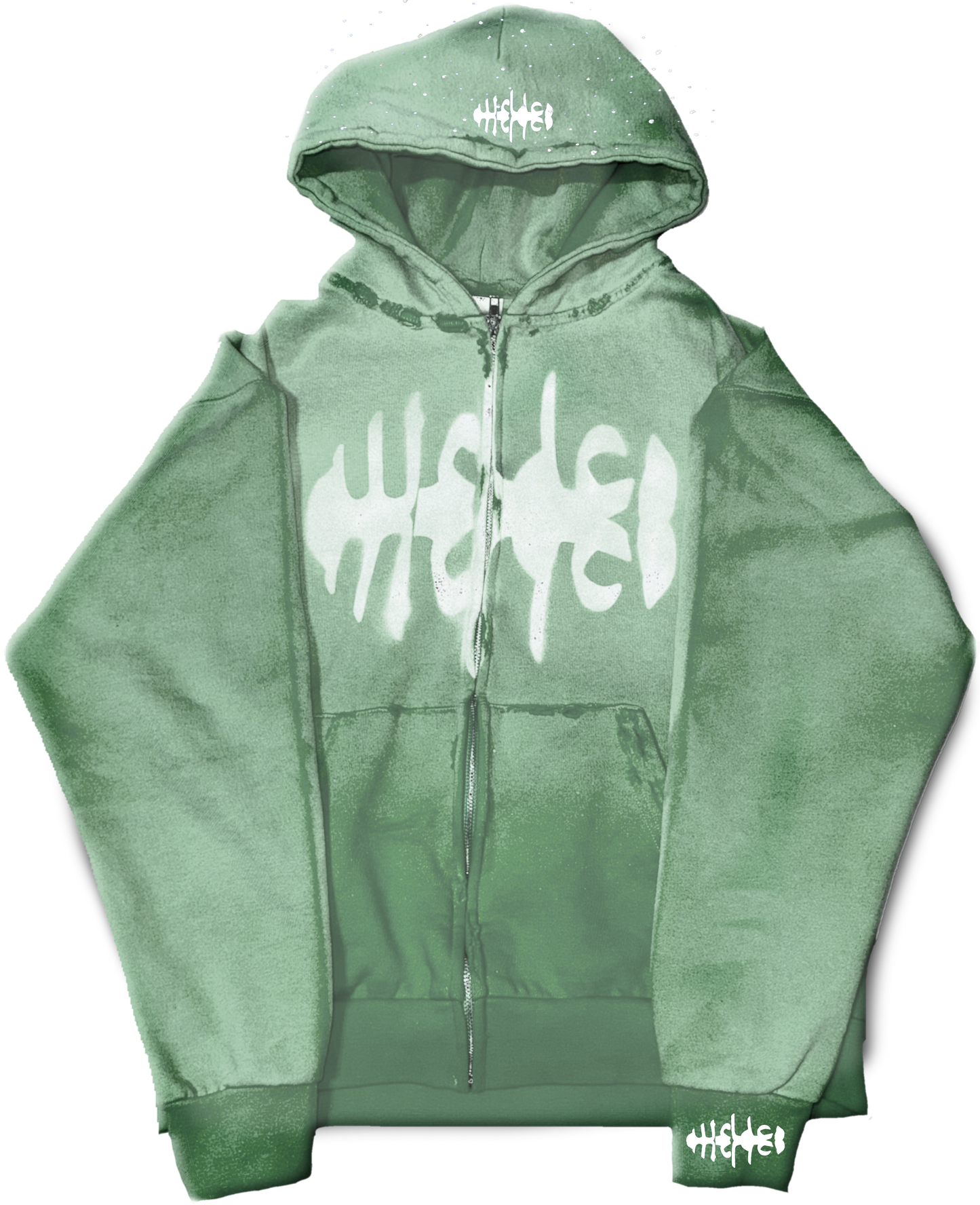 WRLDCO® (FW2425 Never Forgot Release) “WRLD MARKET” Weathered Zip Up Faded Green Diamond Hooded
