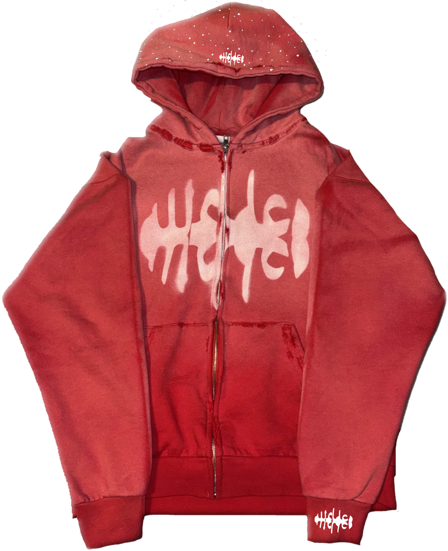 WRLDCO® (FW2425 Never Forgot Release) “WRLD MARKET” Weathered Zip Up Faded Red Diamond Hooded
