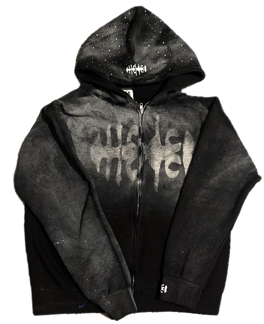 WRLDCO® (FW2425 Never Forgot Release) “WRLD MARKET” Weathered Zip Up Faded Black Diamond Hooded