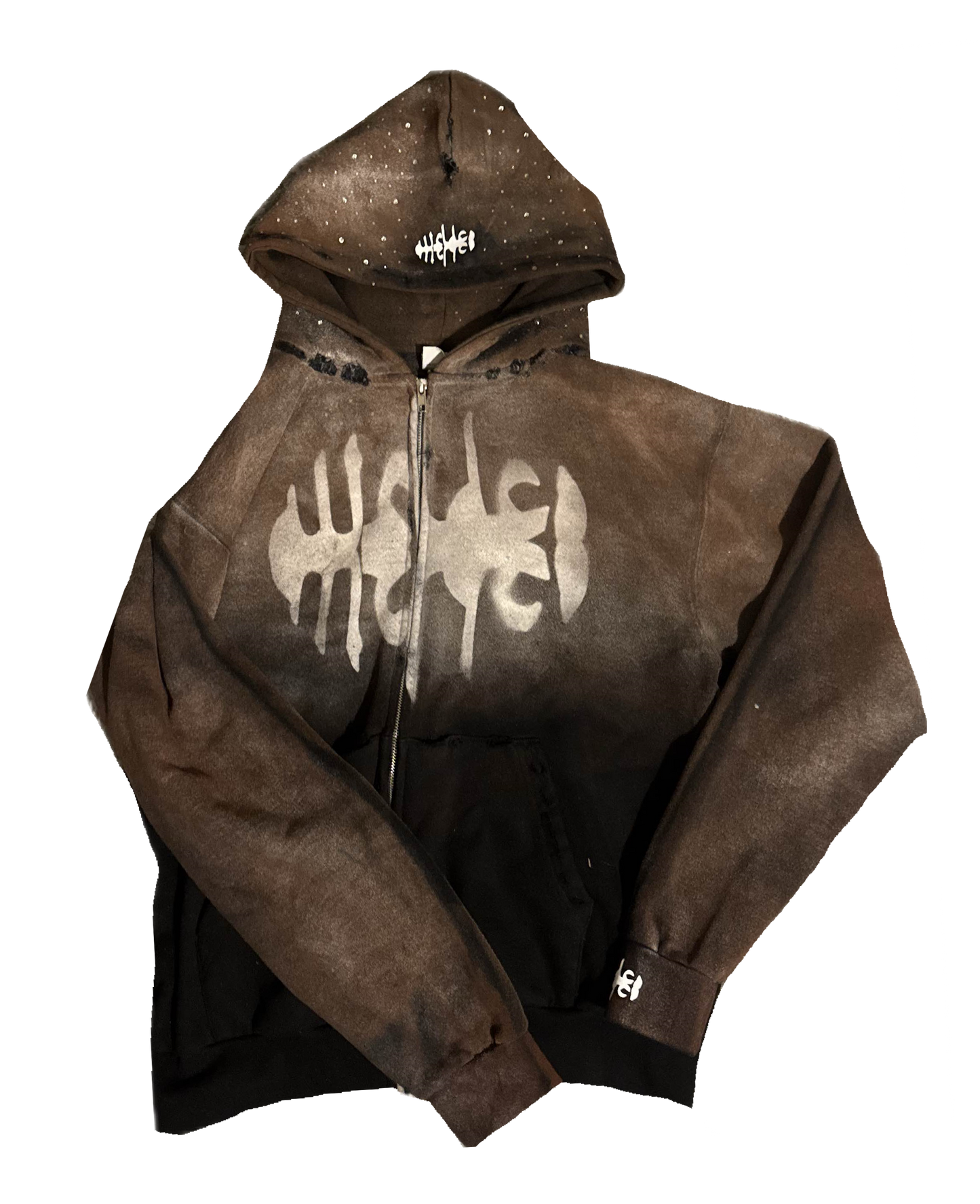 WRLDCO® (FW2425 Never Forgot Release) “WRLD MARKET” Weathered Zip Up Faded Bleached Black Diamond Hooded