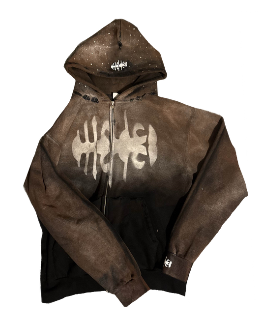WRLDCO® (FW2425 Never Forgot Release) “WRLD MARKET” Weathered Zip Up Faded Bleached Black Diamond Hooded