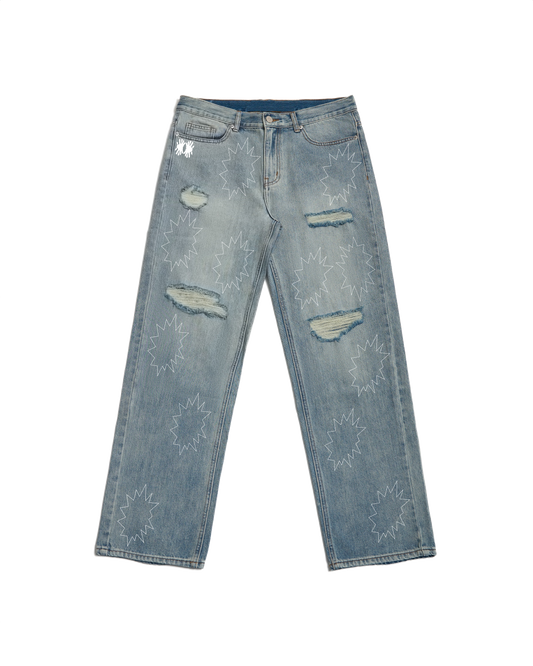 Miyanardo® (SS24) Miyanardo® "Art Project 3.0" Baggy ripped jeans White pattern