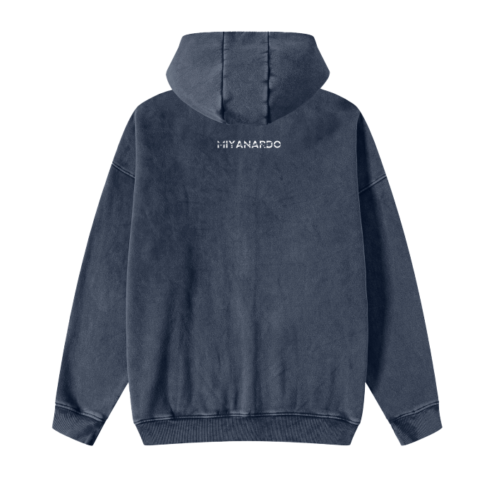 Miyanardo® (FW2425 Original Release) “Ripped” Acid Washed Zip Fleece Hoodie Jacket Blue