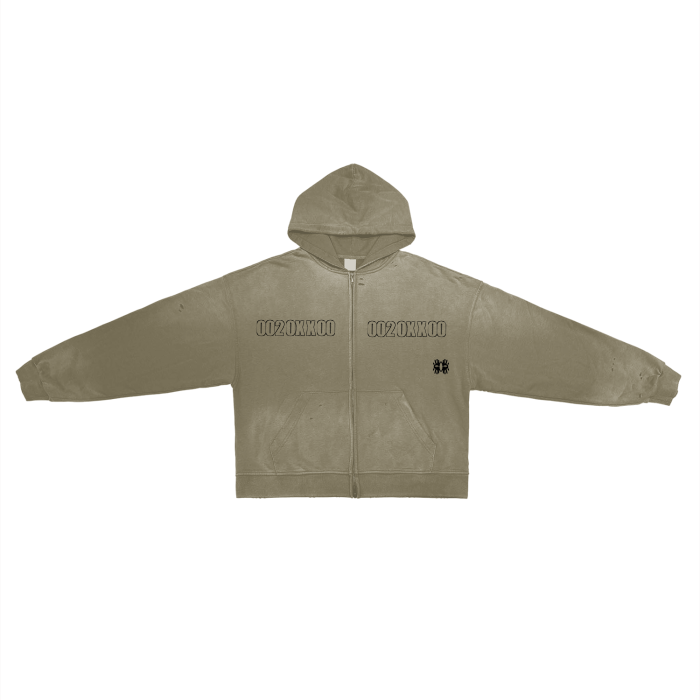 Miyanardo® "20XX" (FW2425 Original Release) Pure Cotton Hand-Frayed Washed Zip Hoodie (RG)