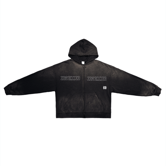 Miyanardo® "20XX" (FW2425 Original Release) Pure Cotton Hand-Frayed  Washed Zip Hoodie (BLACK)