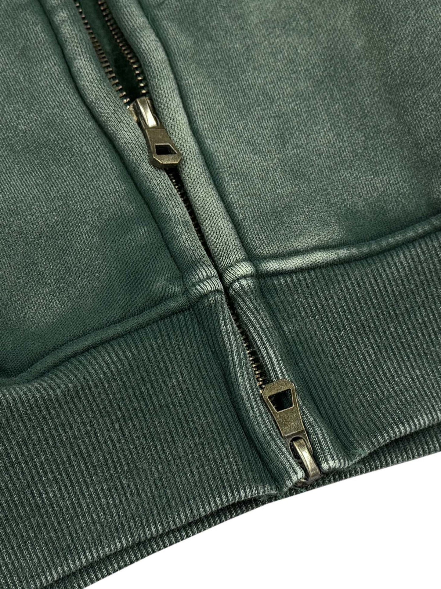 Miyanardo® (FW2425 Original Release) “Ripped” Acid Washed Zip Fleece Hoodie Jacket Green