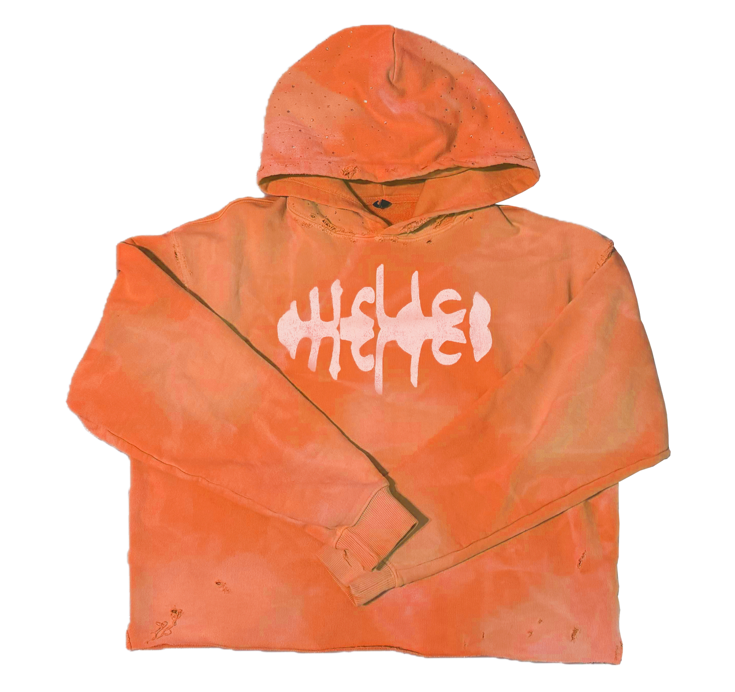 WRLDCO® (FW2425 Never Forgot Release) “WRLD MARKET” "1OAK" Sun-Dried Distressed Crop Hoodie Red