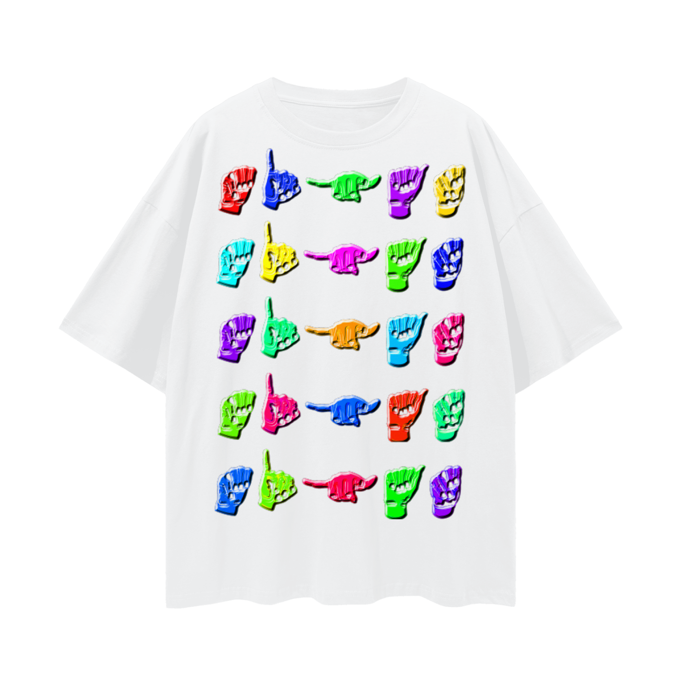 Miyanardo® (SS25 Original Release) “Hand Signs” Oversize Drop Shoulder Tee White
